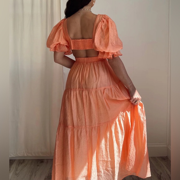 MOON RIVER PUFF SLEEVE MAXI DRESS CORAL - Picture 3 of 4